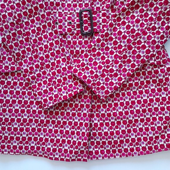 Gap Tulip Print Button Front Coat With Self Belt Red Pink Size S - Picture 11 of 16